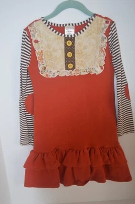 Vestido Persnickety Niñas Talla 7 Rojo Marrón Otoño Volantes Manga Larga Otoño 2013 Foto 1 de 4