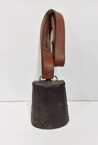 Cow Bell Metal Large Vintage with Original Leather Strap - Picture 1 of 5