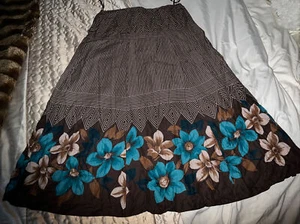 Dash Skirt Brown Floral Pattern Flare Cotton Skirt UK 12 Zip Lined - Picture 1 of 8