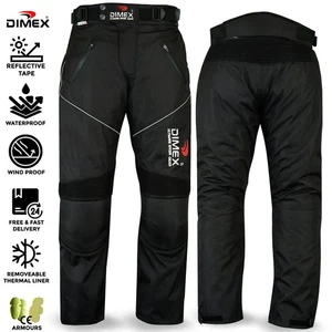Motorbike Motorcycle Waterproof Cordura Textile Trousers Pants CE Armours BLACK - Picture 1 of 6