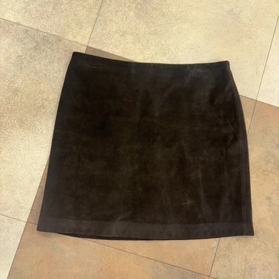 BANANA REPUBLIC Size 10 Vintage Dark Brown Suede Leather Lined Mini Skirt - Image 1 of 4