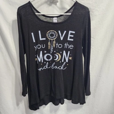 Camisa No Boundaries XL 15-17 Negra Manga Larga Novedad I Love You To The Moon... Foto 1 de 4