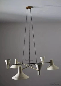 Mid Century Brass White Shade Sputnik Italian Stilnovo Chandelier Antique Swivel - Picture 1 of 5