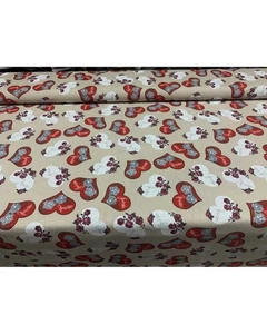 50 cm Tessuto Panama Tappezzeria Stampato cuori con rose shabby rosso alto 280 c - Imagen 1 de 4