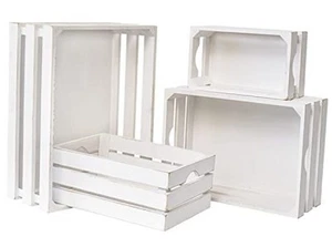 Large Wooden Crates Set of 4 Decorative Storage Box with Handles, Rustic - Picture 1 of 8