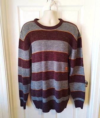 Billabong Sweater Mens Wool Blend Grey/Maroon/Orange Striped Crew Pullover XL - Image 1 of 4