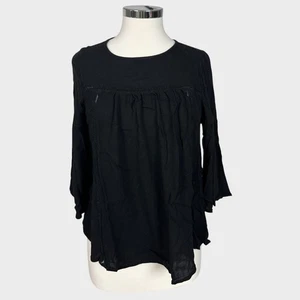 Old Navy Damen schwarz kleine 3/4 Ärmel Top 100 % Viskose Schlüsselloch hinten - Bild 1 von 8