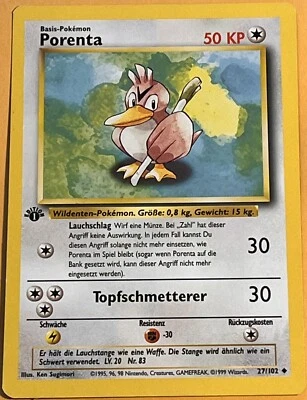 POKEMON Card 1999 GERMAN BASE 1st Edition PORENTA Farfetch'd #27/102 Uncommon VG - Image 1 of 2