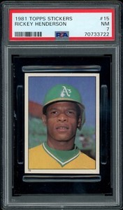 1981 Topps Stickers #15 Rickey Henderson PSA 7 NM HOF
