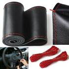 Black Soft Leather Auto Car Truck Steering Wheel Cover Protector + Thread Needle