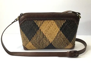 Vintage 1970er Elliot Lucca braune Leder & Stroh Schultertasche Umhängetasche 148 - Bild 1 von 13