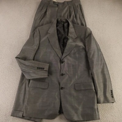 Jones New York Suit M Gray Birdseye Sharkskin Wool Silk Twill USA 42L 33x33 - Image 1 of 4