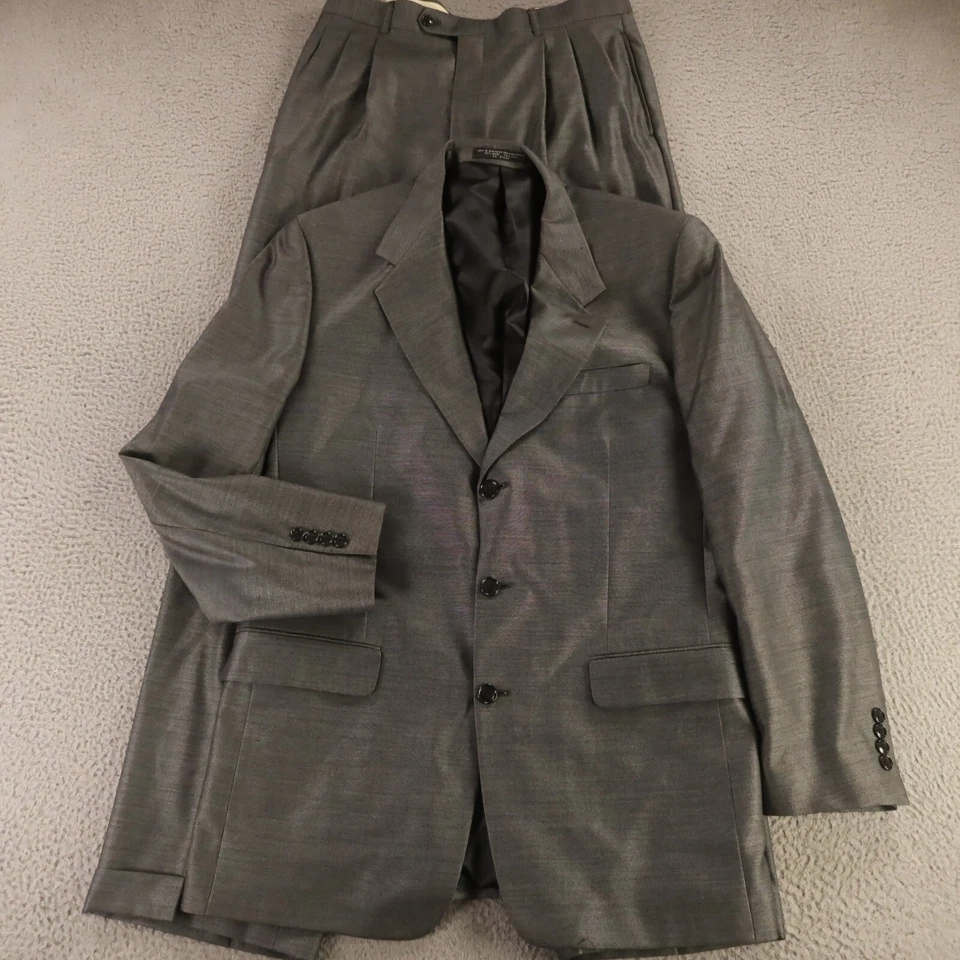 Jones New York Suit M Gray Birdseye Sharkskin Wool Silk Twill USA 42L 33x33 - Image 1 of 4