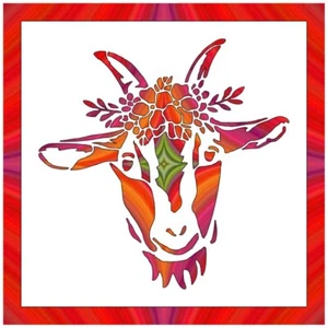 8"x8" Clear Plastic Stencil - Floral Goat (MCA14) (.007") - Picture 1 of 2