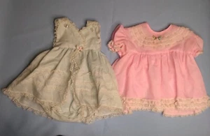 Vintage Baby Girl Pink & Blue Dress/romper 0/3 Lot Snap Buttons Ruffle Lace. - Picture 1 of 10
