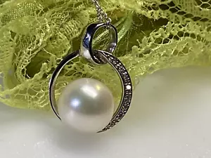 Vintage Sterling Silver Pendant Necklace 925 Freshwater Pearl 3.09g - Picture 1 of 8