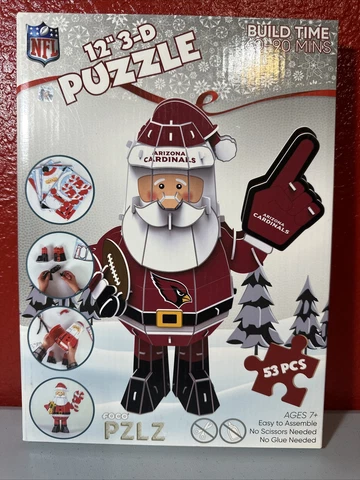 NEW!!! FOCO PZLZ NFL Arizona Cardinals Santa Claus 12” 3-D Puzzle 53 Pieces Cover