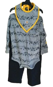 CARHARTT 24M Bebé Niño Pequeño Negro Babero Mono A Presión Entrepierna Gris Oso Camisa - Imagen 1 de 2