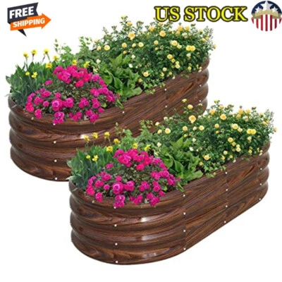 Galvanized Metal Oval Raised Garden Bed Planter Box Eco-Friendly Coating 4x2x1ft - Image 1 of 4
