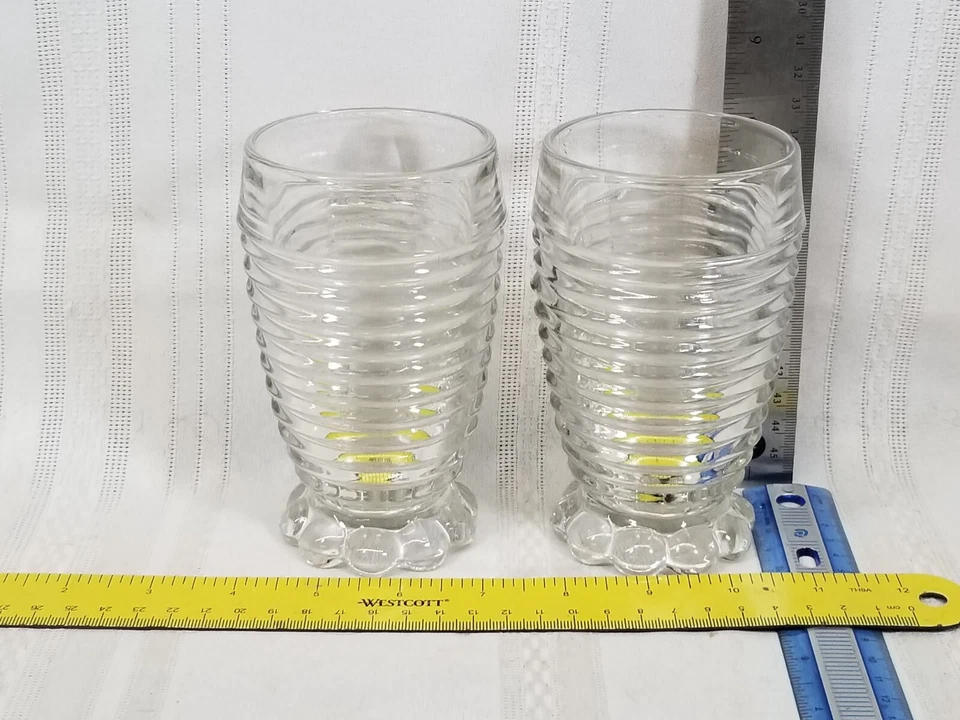 2 VASOS ANCHOR HOCKING MANHATTEN TRANSPARENTE CON PATAS DE BURBUJA 5,5" Foto 1 de 3