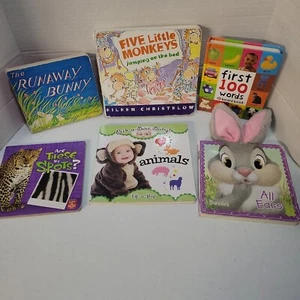 Lot Of 6 Baby & Toddler Board Books 5 Lil Monkeys 1st 100 Words All Ears Animals - Picture 1 of 2