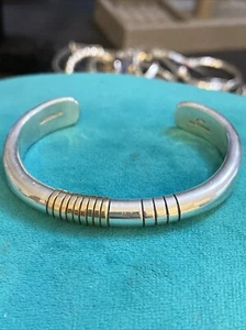 VTG  Signed Julian Nez Navajo Heavy Solid Sterling Silver 14K Gold Cuff Bracelet - Picture 1 of 7