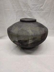 Raku Pottery Vase IRREDESENT BLACK 12X9 - Picture 1 of 24