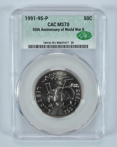 1991-95-P World War II Commemorative Half Dollar MS70 CAC - Picture 1 of 5