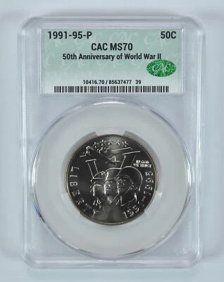 1991-95-P World War II Commemorative Half Dollar MS70 CAC - Image 1 of 4