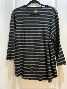 J.Jill pima Cotton Black Stripe Bell Sleeve Blouse/Top XLarge - Picture 1 of 5