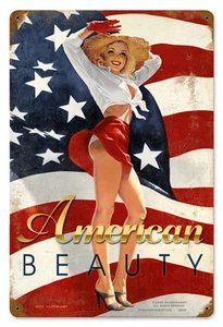 American Beauty - Vintage Metal Sign, PINUP, NOT SIGNED by Greg Hildebrandt - Picture 1 of 3