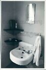1981 Press Photo Bathroom Scene Antique Wall Mounted Sink Corner Shelves Mirror