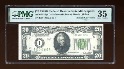 DBR 1928-B $20 DGS FRN Minneapolis Fr. 2052-Idgs PMG 35 Serial I03040302A - Image 1 of 2