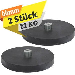 Neodym Magnet Gummiert 66mm Gummi Magnete 22 KG M5 Gewinde Bohrung Scheibe Rund - Bild 1 von 6
