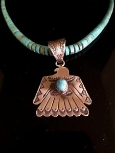 Colgante Thunderbird Turquesa Plata Esterlina Firmado Navajo Vincent Platero Sr - Imagen 1 de 11