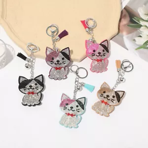 Carino Gattino Gattino Pelle Cristallo Borsa Diamante Cionondoli Borsa Portachiavi - Foto 1 di 14