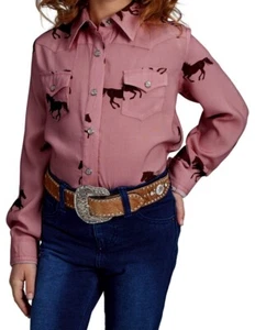 Roper Western Shirt Girls L/S Wild Horses Pink 03-080-0590-6127 PI - Picture 1 of 2