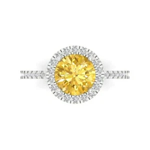 1.8Ct Round Cut Natural Citrine Halo Engagement Ring for Women, 14K White Gold - Picture 1 of 11