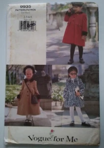 VOGUE #9935 GIRL'S SIZES 2-3-4-5 LINED, A-LINE COAT & VEST PATTERN UNCUT - Picture 1 of 3