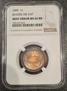 2000 1C NGC LINCOLN MEMORIAL CENT REVERSE DIE CAP US MINT ERROR MS66RB PENNY - Picture 1 of 8