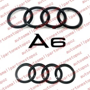  Audi A6 Set Combo Front and Rear Gloss Black Badge Sticker RING RINGS 285 203mm - Picture 1 of 6