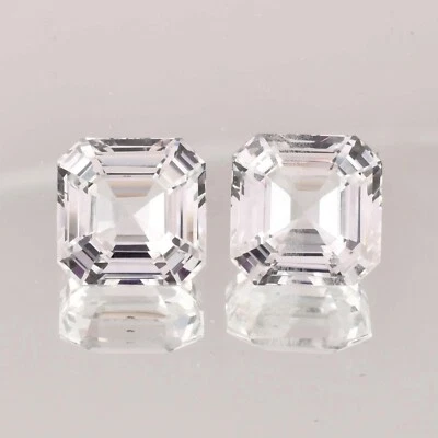 1 Pair 8x8 MM Natural White Ceylon Sapphire Square Cut Loose Gem GIT Certified - Image 1 of 4