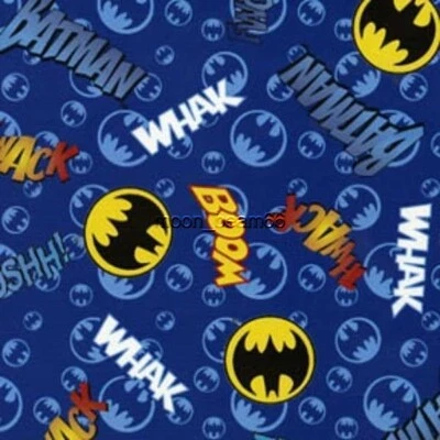 1/3 Yard Batman Emblem Whak Boom Super Hero Blue Flannel Fabric 234B - Image 1 of 4
