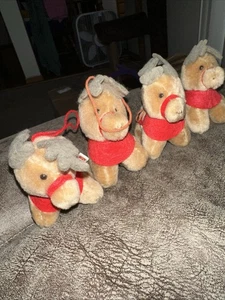 McDonalds Coca Cola Vintage Christmas Ornament Plush Reindeer 1985 Set Of 4 - Picture 1 of 5