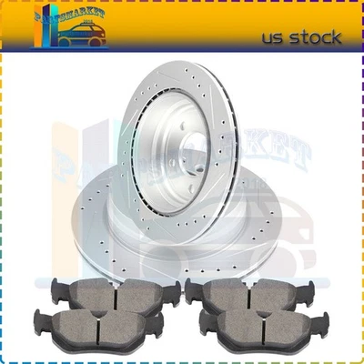 Rear Brake Disc Rotors & Ceramic Pads Fits BMW E90 325Xi AWD 328i RWD Drill Slot Foto 1 de 4