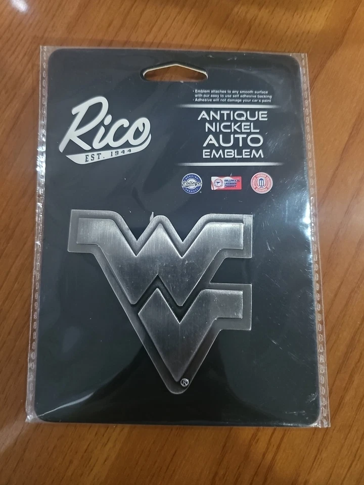 West Virginia Mountaineers Antique Nickel Auto Emblem By Rico - Image 1 of 2