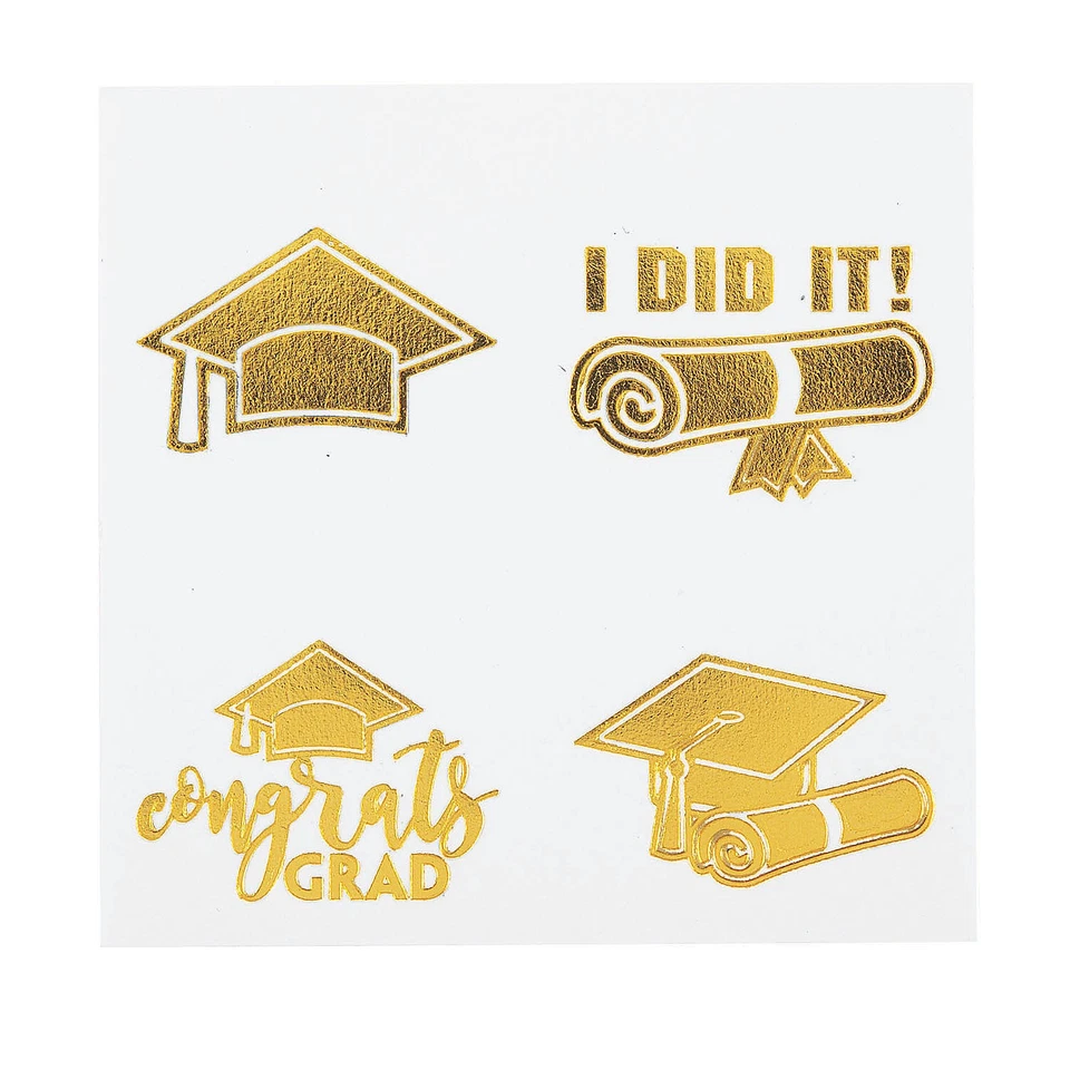 Tatuajes temporales de graduación dorada, accesorios de ropa, 72 piezas Foto 1 de 1