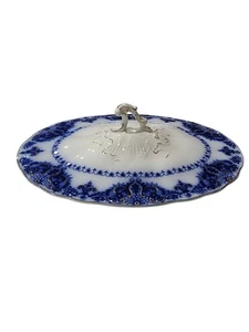 Vintage Albany Royal Flow Blue Semi Porcelain Oval Covered Vegetable Lid 10x8 - Picture 1 of 8