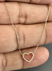10KT Rose Gold Diamond Heart Necklace. L 16.75 Inches (G29) - Picture 1 of 8