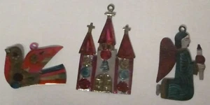 Handmade Painted Pueblo Christmas Ornaments New Mexico Lot of 3 Vintage - Picture 1 of 2